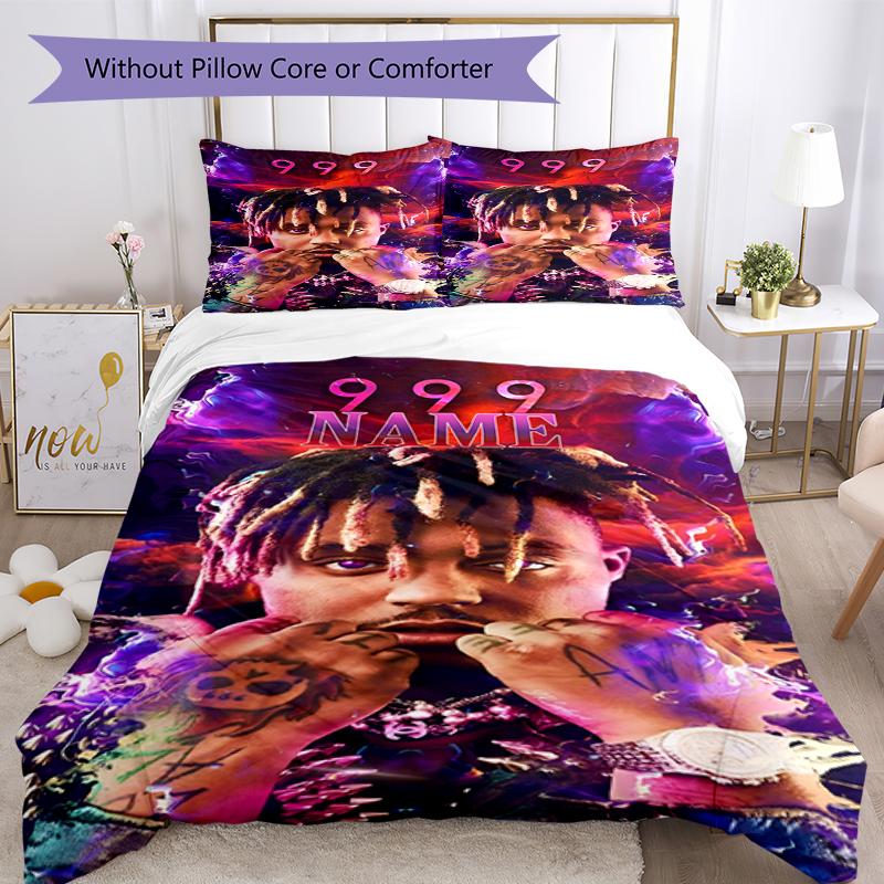 3pcs Custom Name Juice WRLD Bedding Set Duvet Cover Closure Includes 1 Duvet Cover & 2 Pillowcases, Soft and Comfortable for All Seasons.
