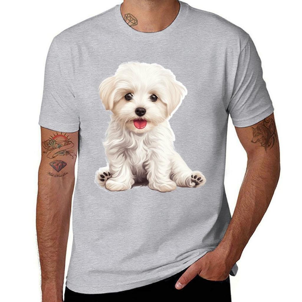 Adorable Maltese Love. T-Shirt Anime Clothes Summer Top Men's Cotton T-shirt