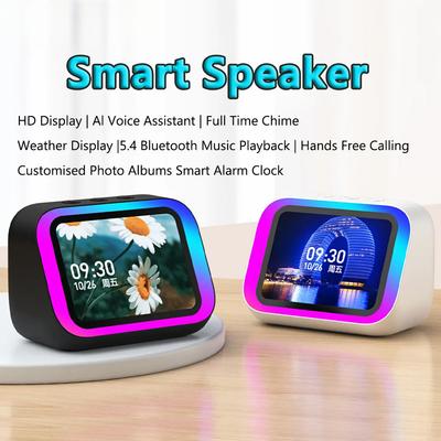 Smart Bluetooth Speaker Lntelligent Large-Screen Weather Temperature Display Table Speaker Clock Bedroom Decor  Voice Assistant