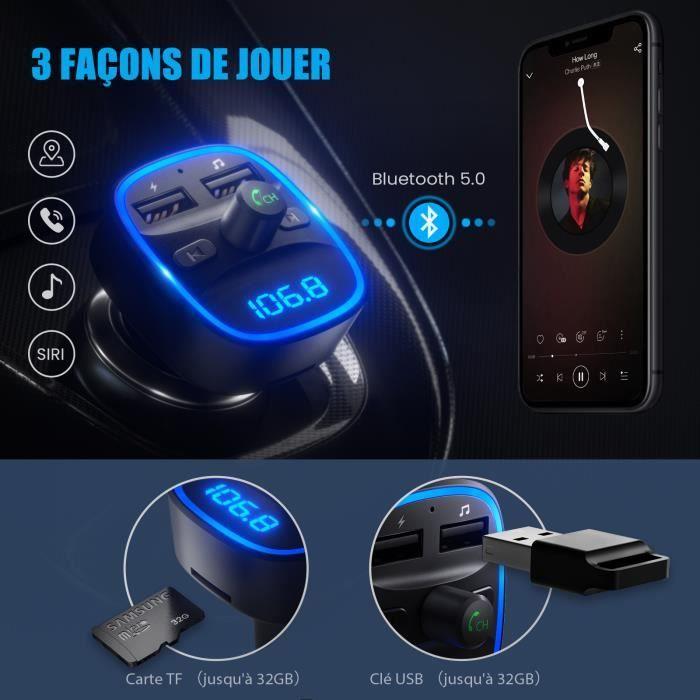 Transmetteur FM - LENCENT - Lecteur MP3 Bluetooth - Mains libres - Noir - Adaptateur Radio