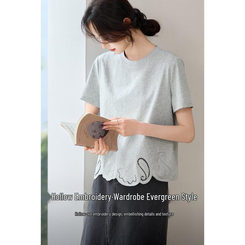 Women's Embroidered Round Neck Short Sleeve T-Shirt