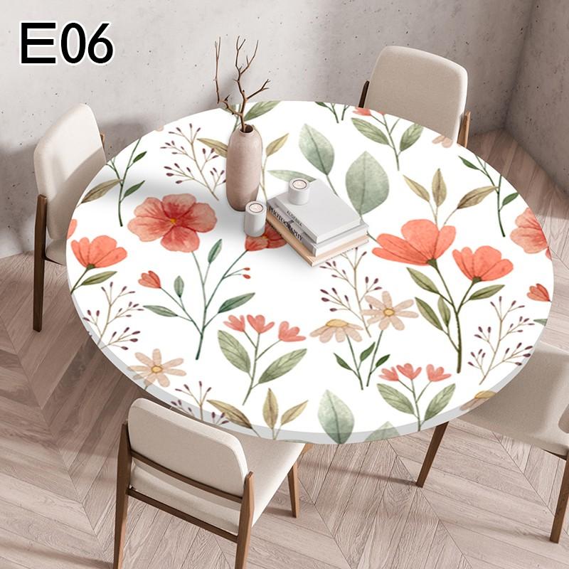 1PC Waterproof Floral Tablecloth Round Fitted Elastic Edged Tablecloth Picnic Table Cover Farmhouse Decorations Picnic Kitchen