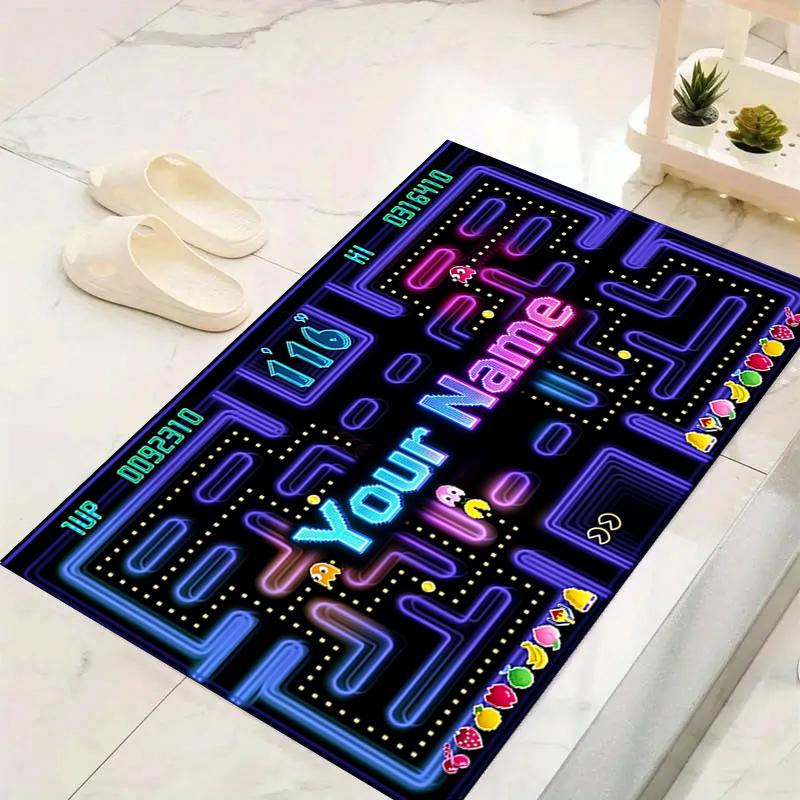 Custom 1Pc Retro Arcade Pixel Game Printed Flannel Rug Soft Non Slip Carpet for Bedroom Living Room Office Floor Home Decor Xmas Gift Q1141