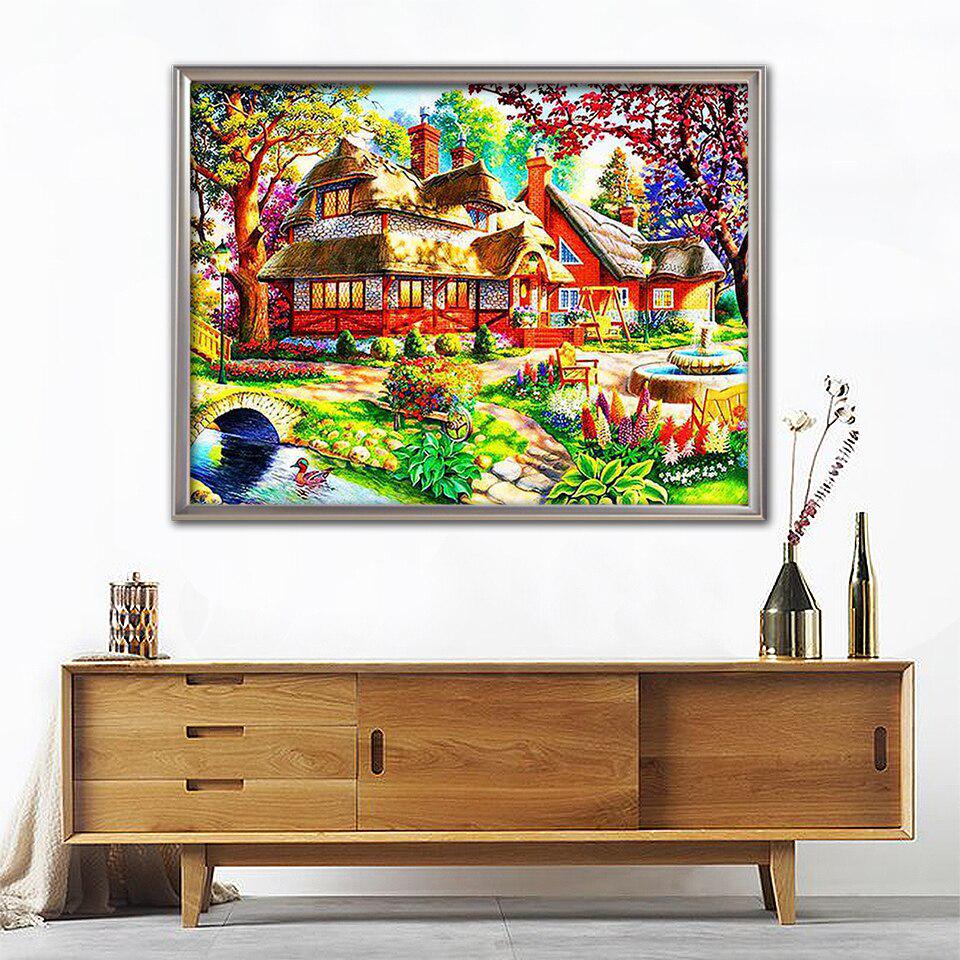 5D bricolaj broderie cu diamante casa cu strass imagine pictura cu diamant toamna punct de cruce peisaj decorare perete