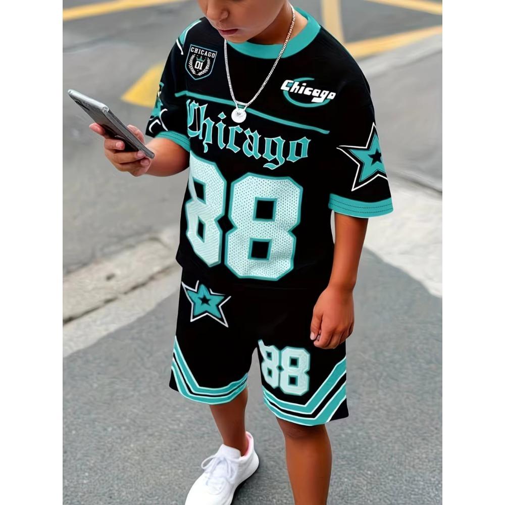 2 Stück Kinderkleidung Jungen Fußball-Outfit Schwarz Gelb Fußballtrikot Shorts Set, Leichte Sportkleidung für das Training