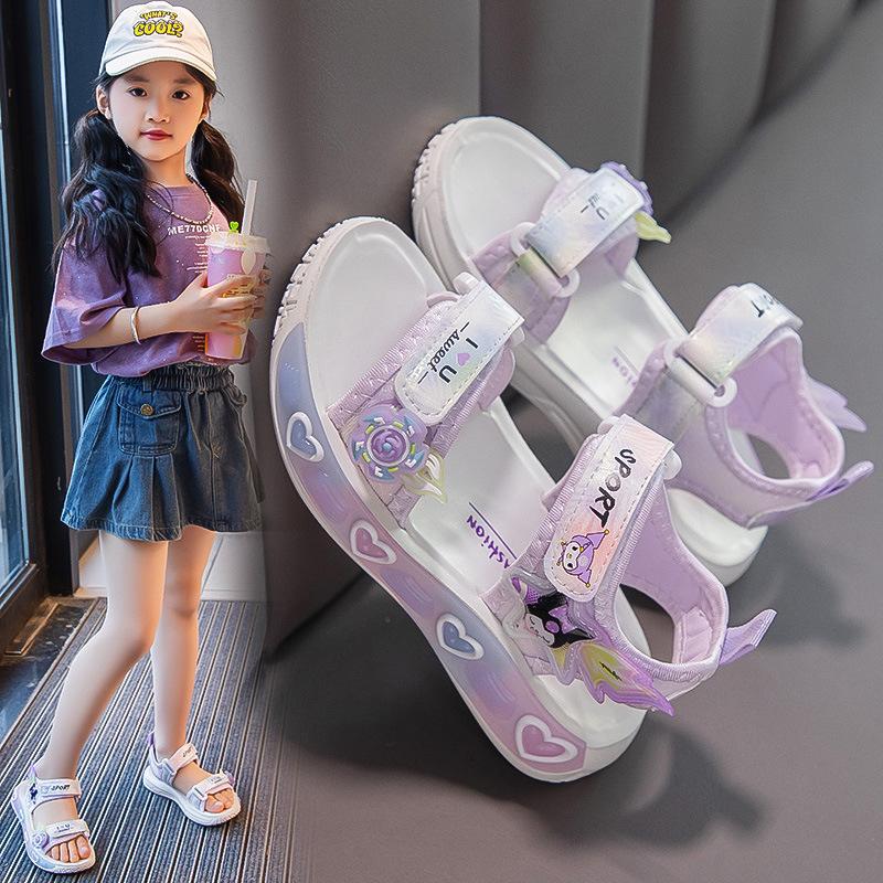 New children's sandals for girls, summer beach shoes, new trendy princess shoes for girls, non-slip soft-soled baby shoes