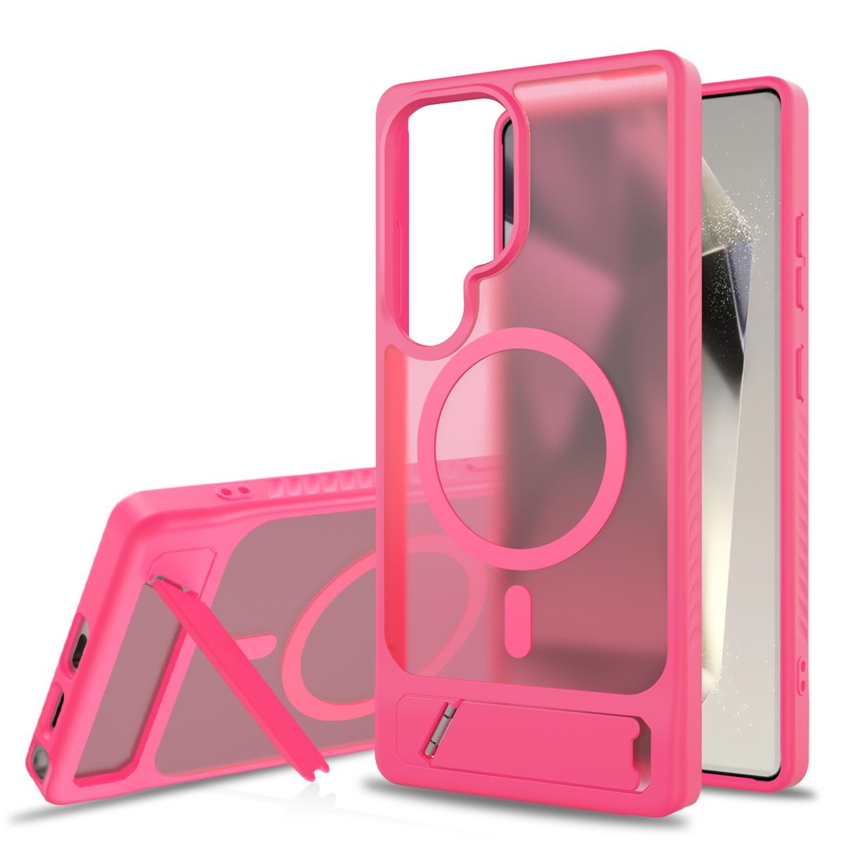 

For Magsafe Magnetic Fold Stand Case For Samsung S25 Edge S24 S23 Ultra Plus Military Shockproof Bracket Wireless Charging Cover Galaxy S24 Ultra розы красного
