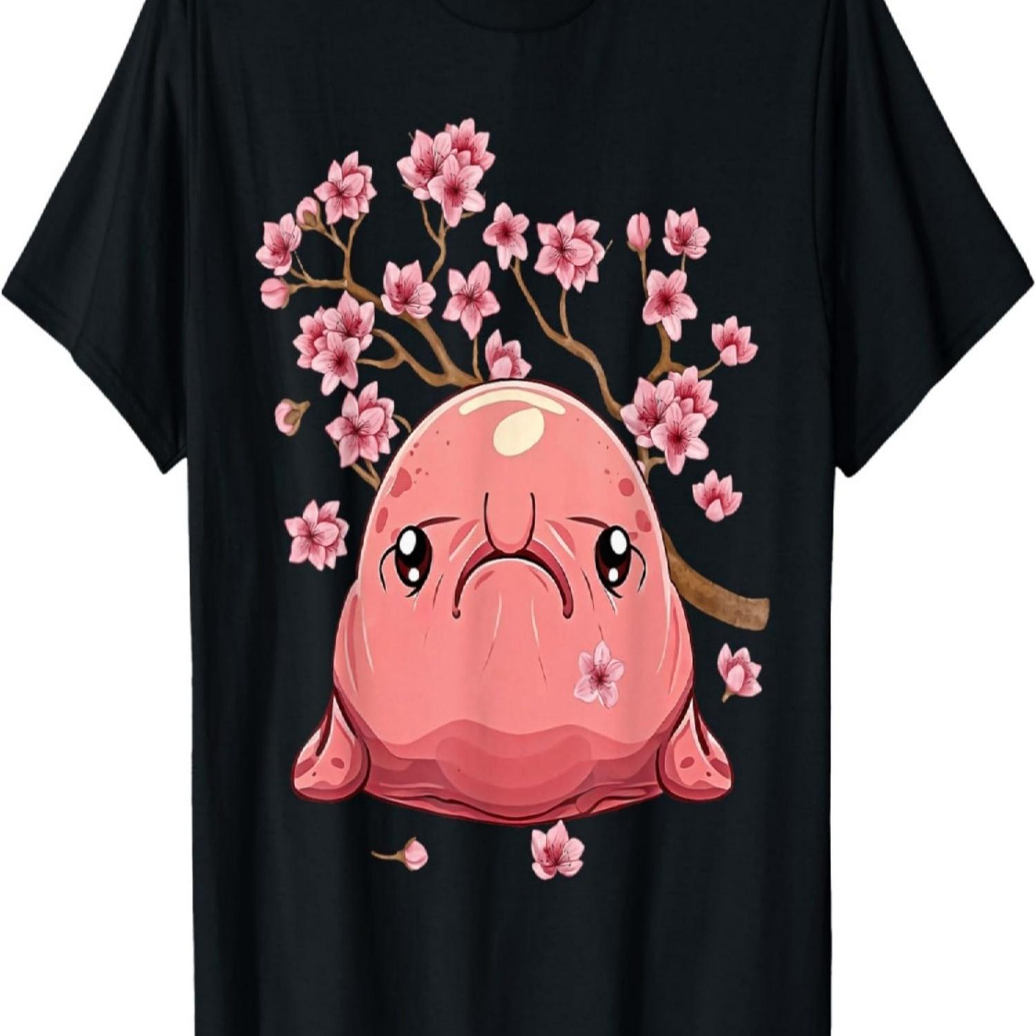 Kawaii Blobfish  Cherry Blossoms T-Shirt(3) S чёрный