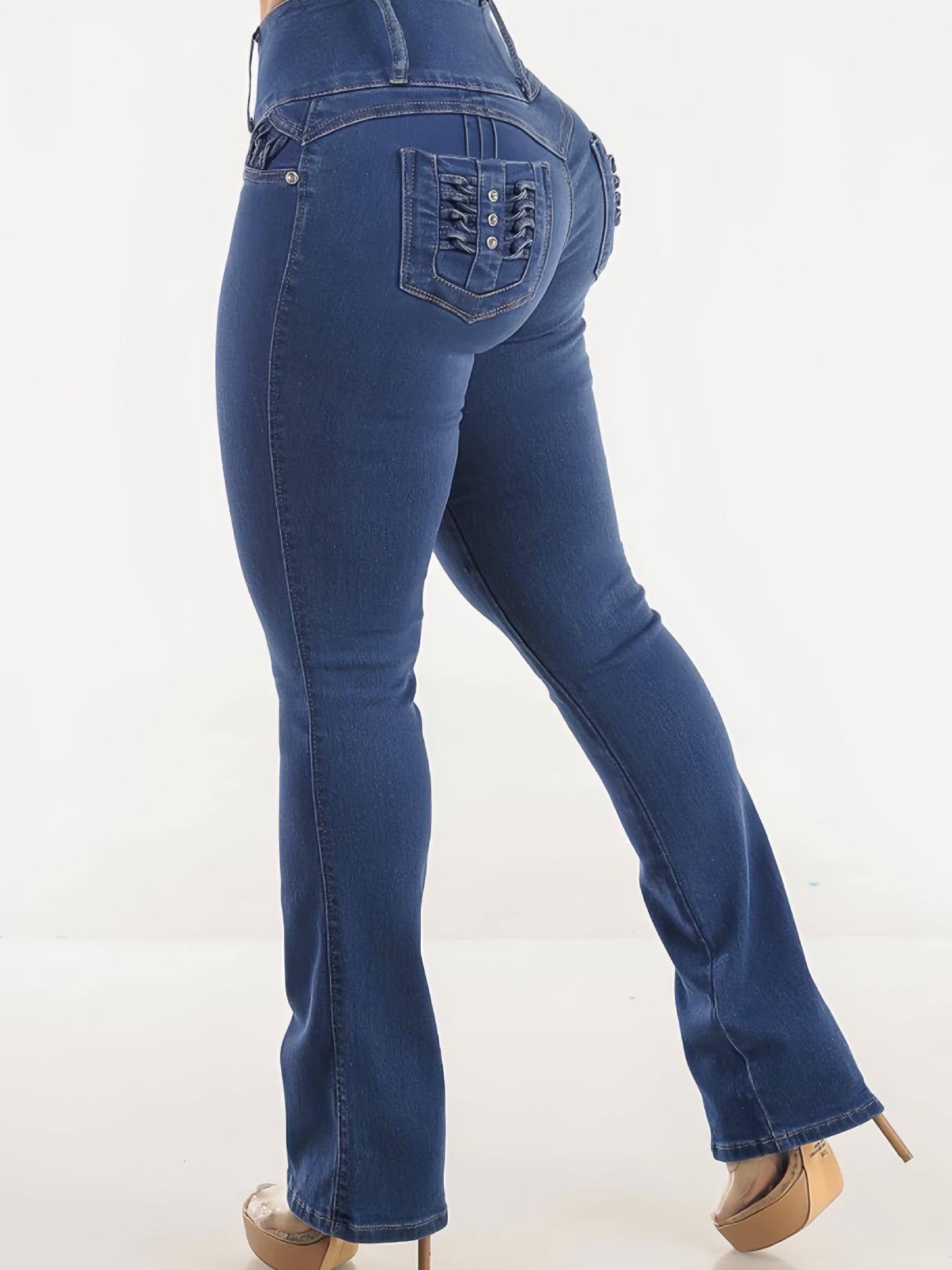 High-Stretch Butt-Lifting High-Waisted Skinny Flare Bull Rider Jeans with Heavy-Duty Pockets XL