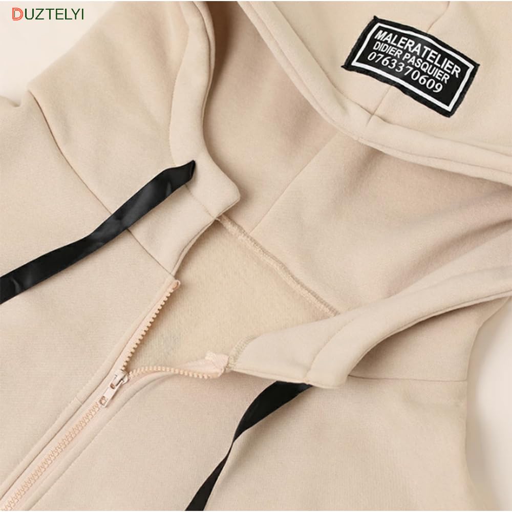 DUZTELYI Loose Cute Top for and DU834 Women's Fleece-Lined Hoodie, Fit, Oversized, Zip-Up Hoodie, Casual, Spring, Autumn, Winter, (JP, Alphabet, M,