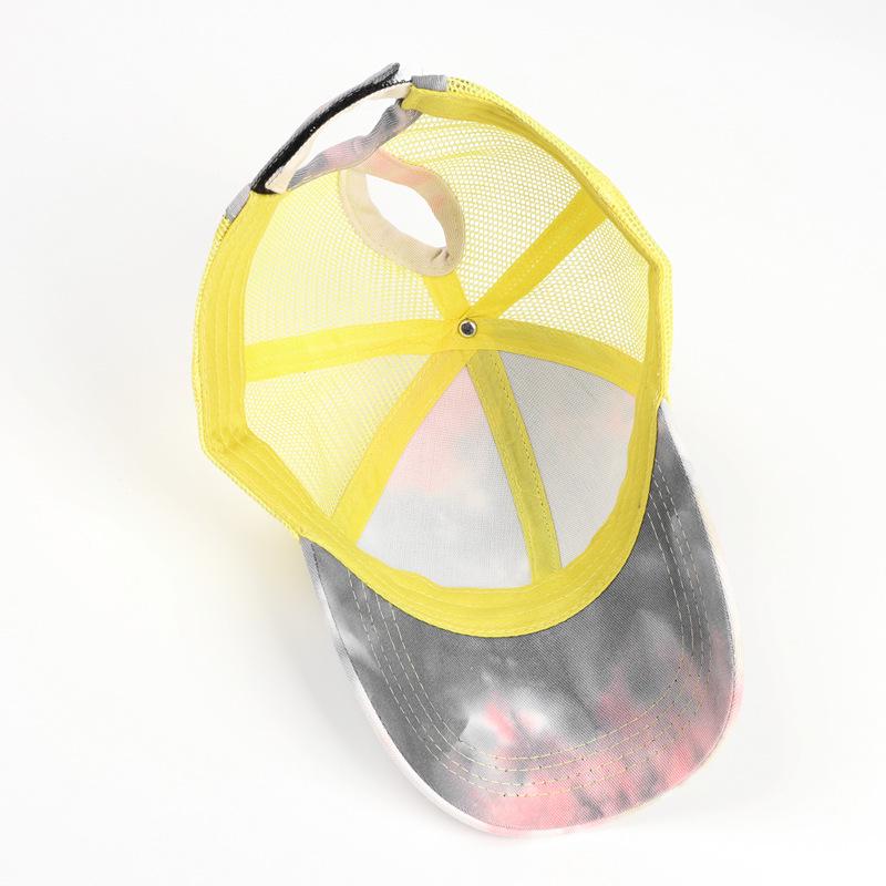 Unisex Tie-Dye Ponytail Baseball Cap with Sun Protection Mesh for Long Hair