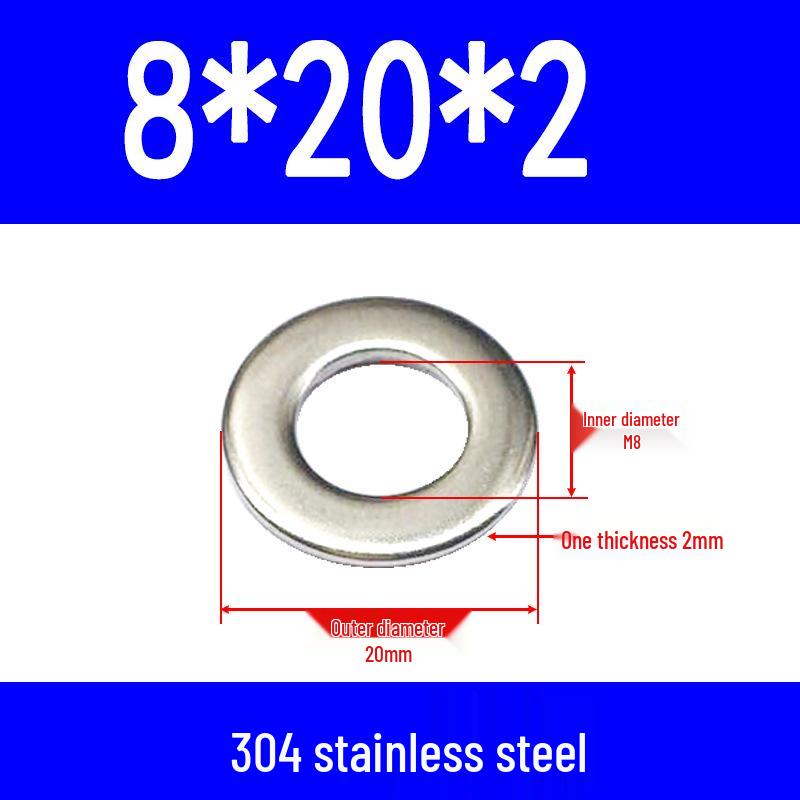 304 Stainless Steel Flat Gasket Washer, Metal Spacer for M2-M20.