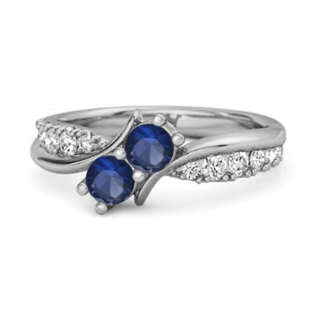 Blue Sapphire Dual Stone Ring - 925  Sterling Silver