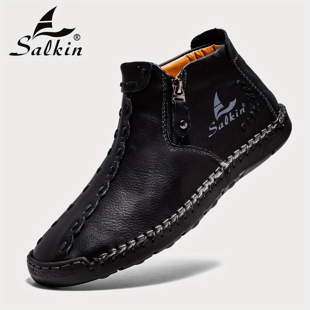 Leather Ankle Boots for Men 2024 New In High Top Sneakers Luxury Winter Shoes Man Footwear Casual Fur Plush Motorcycle Boots Man