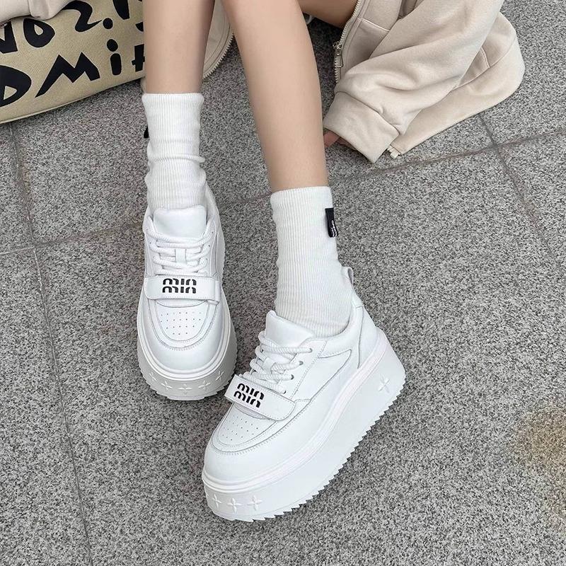 Platform white shoes women's versatile muffin shoes new board shoes ins spring and summer small height increase sports and leisure shoes