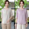 Plus Size Lace Trim Seven-Sleeve T-Shirt for Middle-Aged and Elderly Women