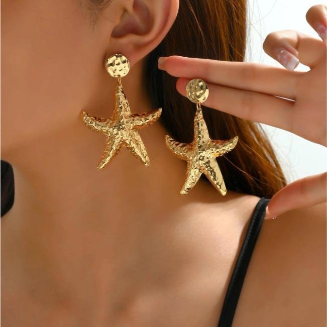 Ins Internet-Berühmtheit Gleiche Ohrringe Goldlegierung Muschelperlen-Ohrringe, Übertriebene Seestern-Ohrringe