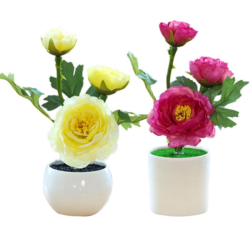 1 STK Hjem Hage Dekor Te Rose 3 Hoder Bord Ornament Falske Blomster Kunstig Blomst Mini Bonsai