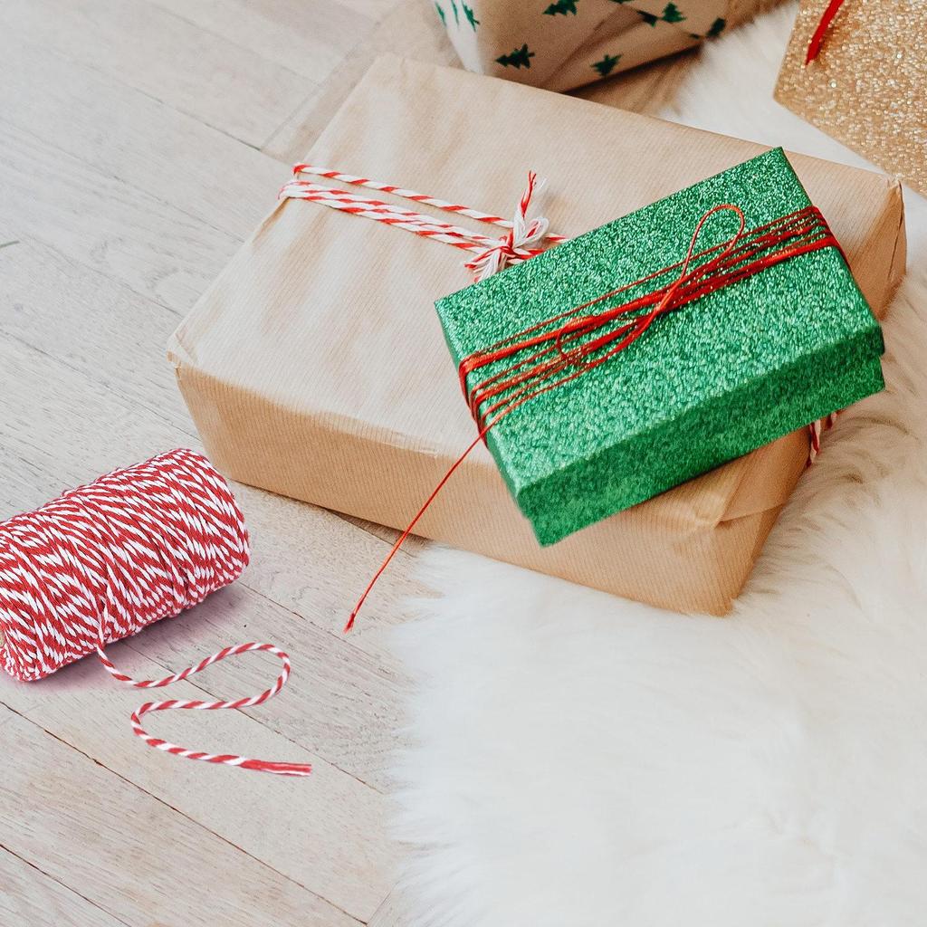 100m/328Feet Red White Cotton Rope Bakers Twine String Cotton Thread for Home Decor Handmade DIYs Christmas Gift Wrapping