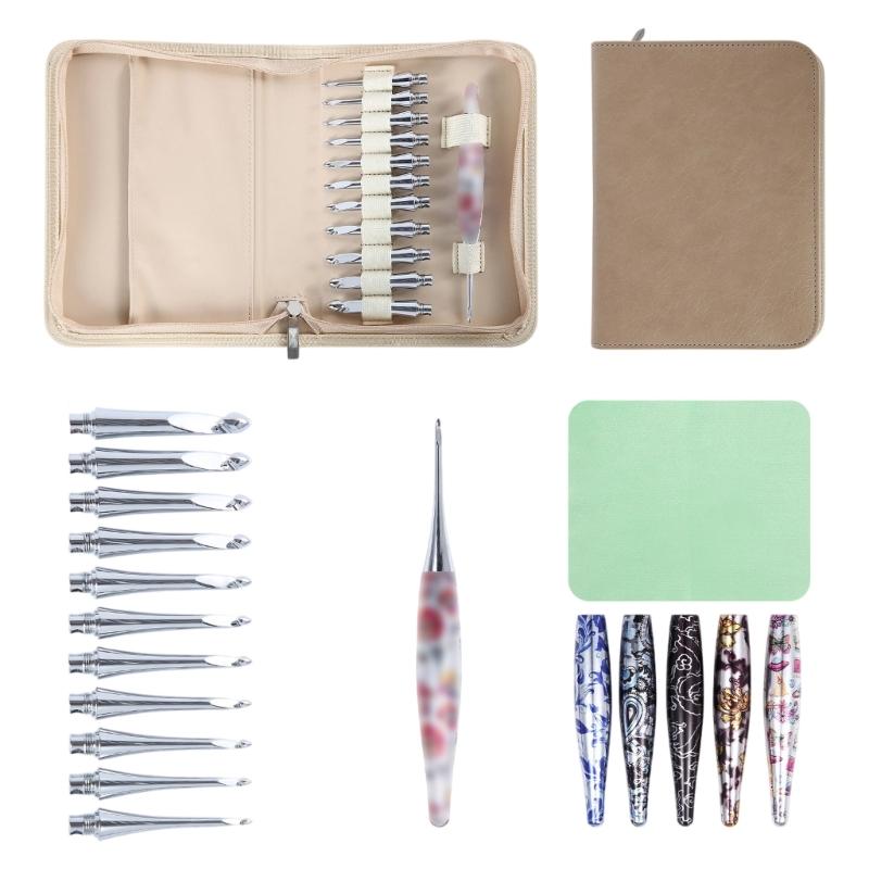 

Ergonomic Aluminum Crochet Hook with 12 Interchangeable Tip Yarn Craft Tool Set 3.0mm-10mm Crochet Needle for Knitting 1