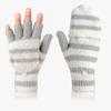Striped Pattern Glove Plush Fingerless Mittens with Flip Top Knitted Gloves