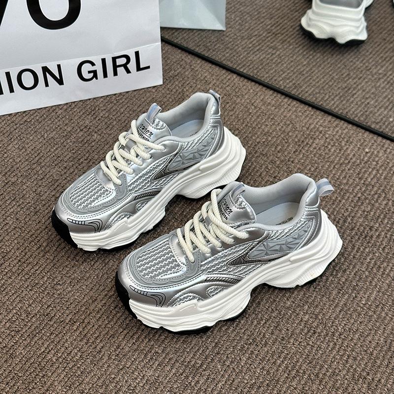 thick-soled Paris silver dad shoes women's summer 2025 new versatile mesh breathable sports casual shoes women's tide