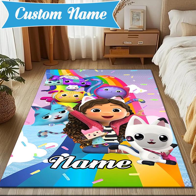 Custom Name Kitty Dollhouse Adventure Rug Game Carpet, Floor Mat for Bedroom Living Room Entryway Rug, Home Decor Idea Gift for Christmas birthday