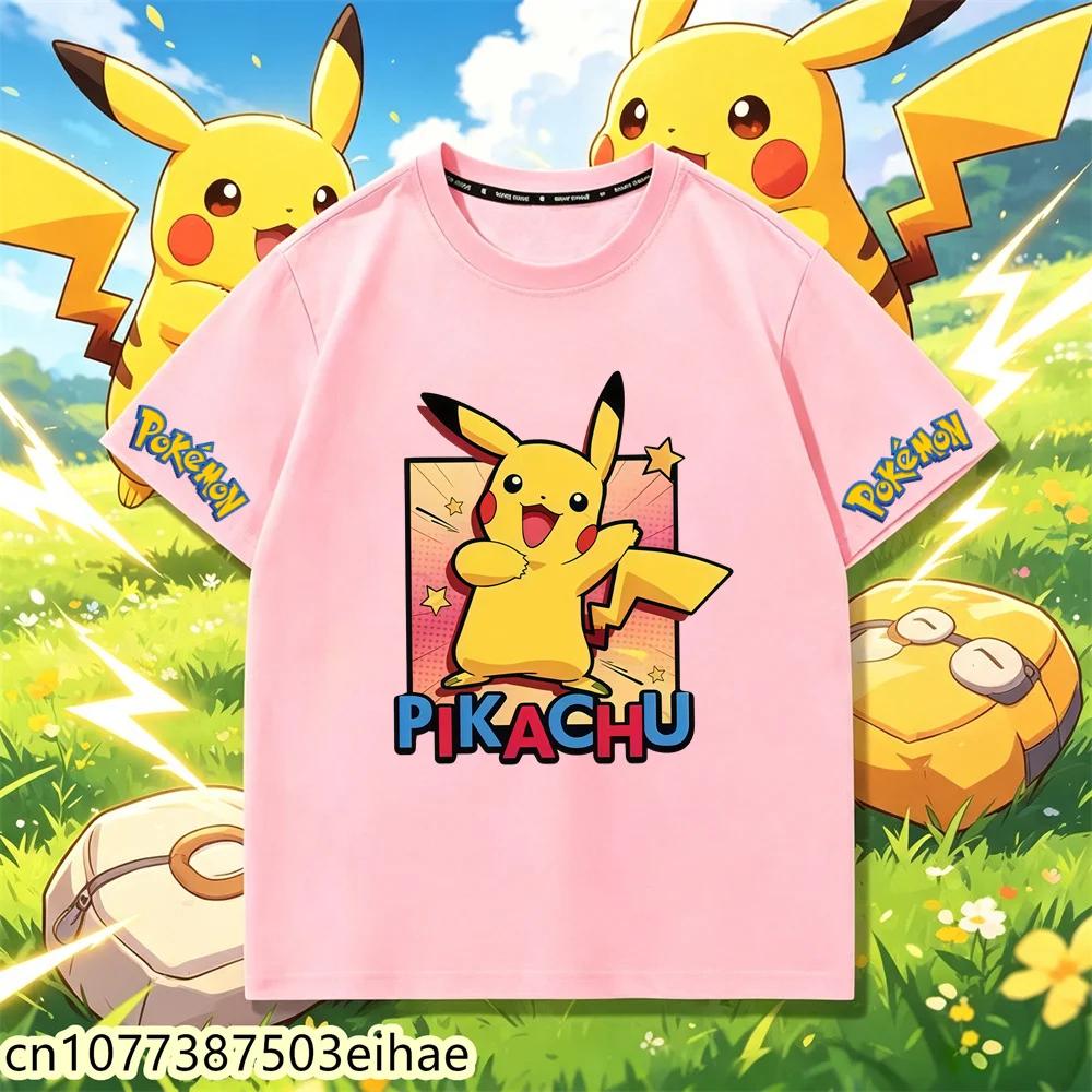 2026 New Streetwear Pokémon T Shirt, Cartoon Graphic Crew Neck Tee, Kawaii Cute Summer Casual Tops For 3-14Y Boys And Girls