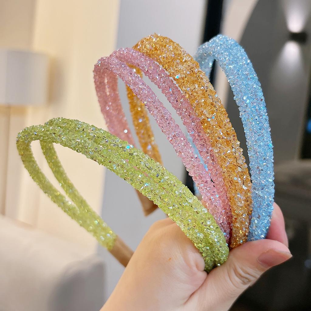 1PCS Fashion Candy Color Rhinestone Hairband For Women Girls Full Diamond Super Flash double Crystal Side Hair Band Headband