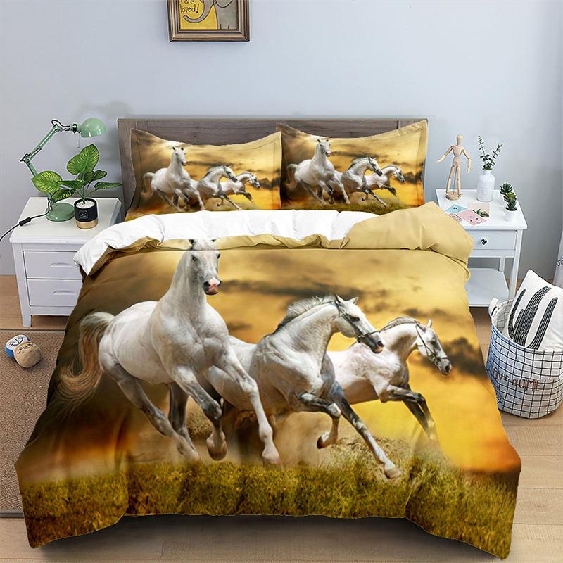 

Horse Comforter Cover Set For Kids Farm Animal Pattern Bedding 3 Piece Cowboy Duvet Cover Set Boys Girls EU single(135x200cm)