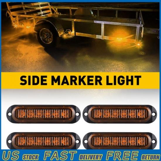 4pcs 6-LED Side Marker Amber Lights Clearance Light Truck Trailer RV Waterproof