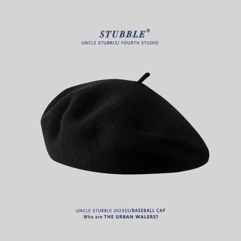 Women's Artistic Retro Wool Beret - Solid Color Autumn/Winter Hat