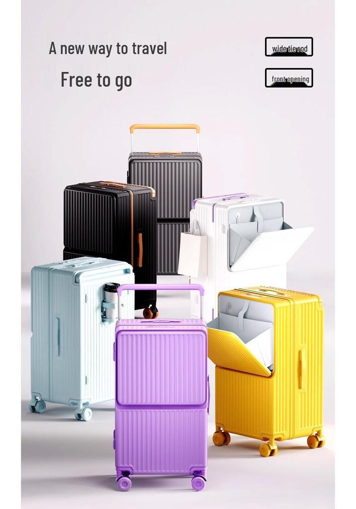 2025 Front-Opening Wide Pull Rod Carry-On Suitcase: Large Capacity, Durable PC Travel Case with Password