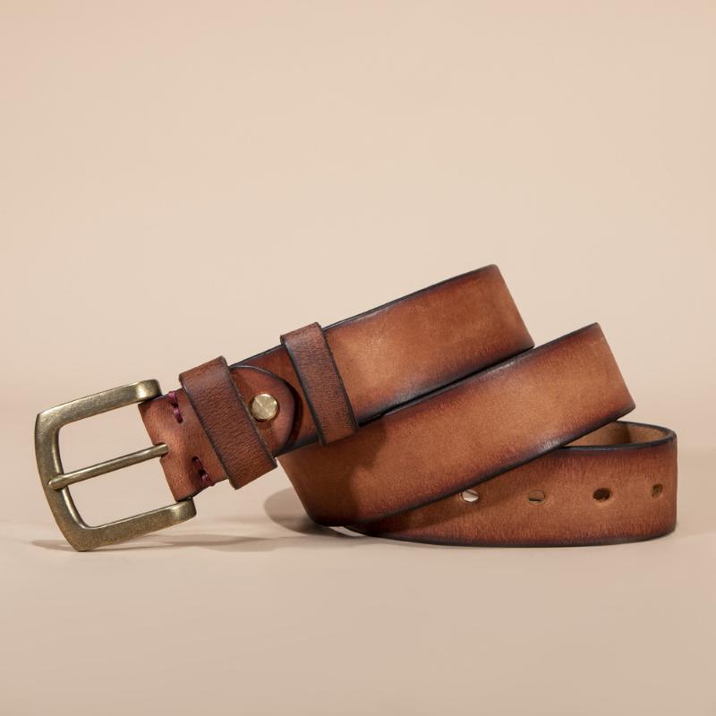First Layer Cowhide Retro Hand-polished Pin Buckle Men's Overalls Men's Genuine Leather Pants Belt