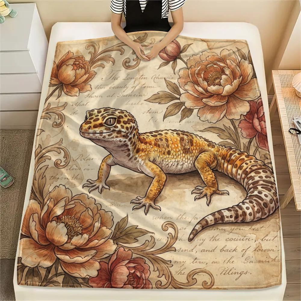 1 pièce Couverture en Flanelle Imprimé Floral Rétro Animal, Haute qualité Toutes Saisons, Décoration de Maison, Chaleur et Confort, Parfait pour les Cadeaux de Noël
