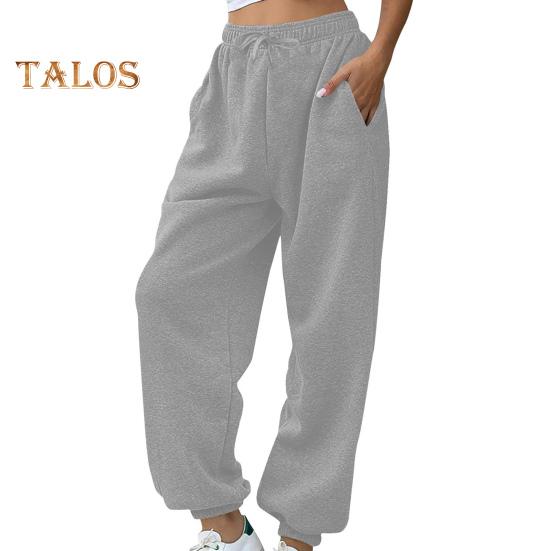 

Женские спортивные штаны, эластичные, с высокой талией, регулируемые, с завязками, шаровары с карманами, однотонные, свободные, для отдыха XXL светло-серый