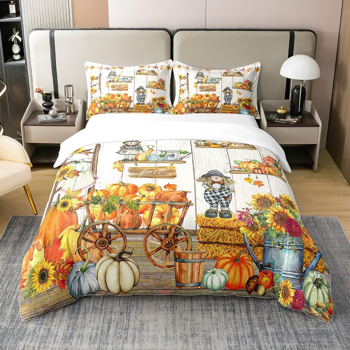 

Комплект постельного белья на День благодарения, детский пододеяльник с индейкой, полноразмерный чехол, комплект постельного белья с кленовым принтом и 2 наволочками, декор комнаты EU single(135x200cm)
