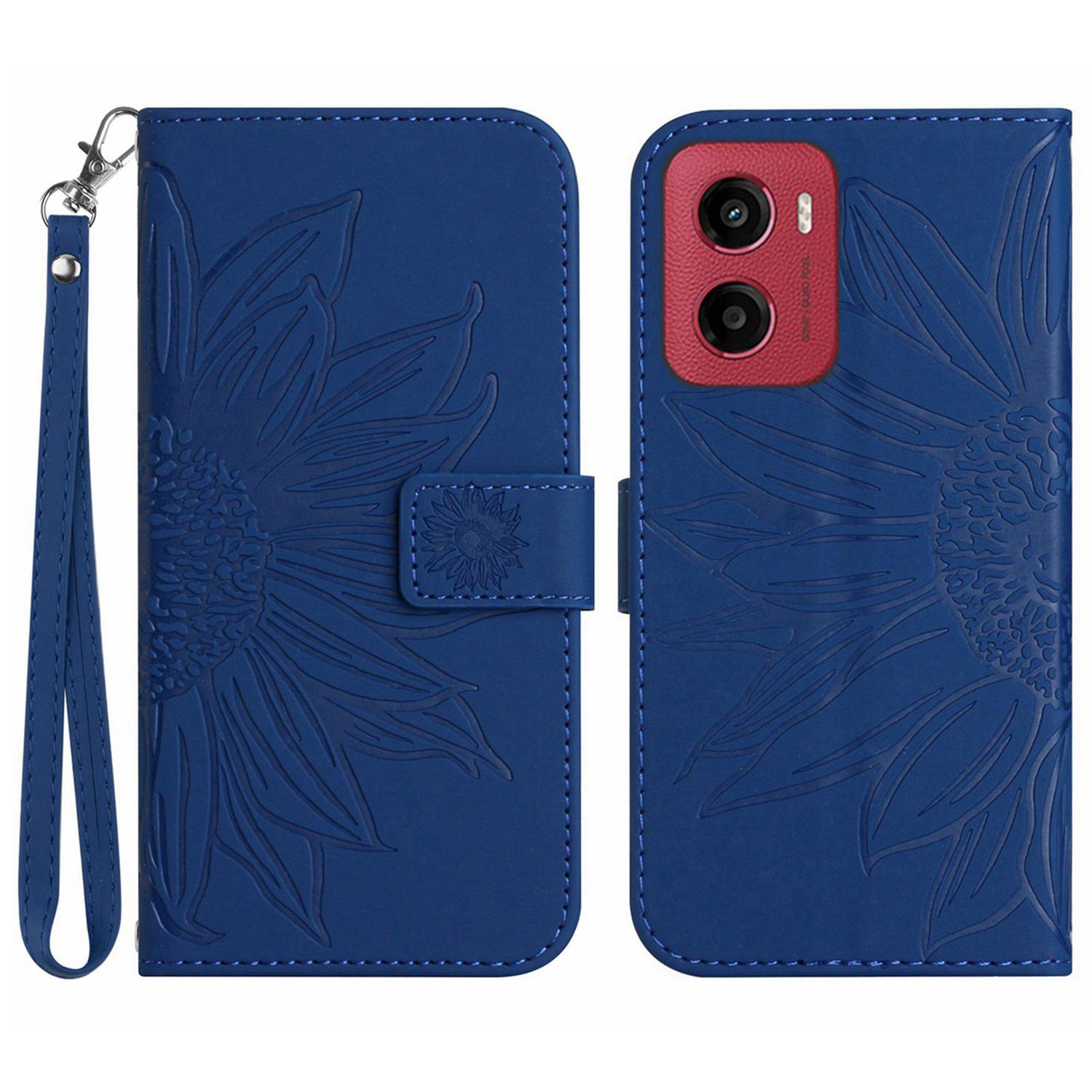 

For Motorola Moto G05 4G Case Sunflower Imprint Leather Wallet Phone Cover with Wrist Strap A