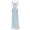 Women's Square Neck Sleeveless Maxi Dress Fitted High Waist Elegant Floral Chiffon Spaghetti Strap Evening Dress
