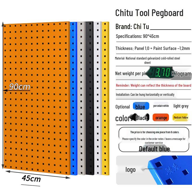 Chi Tu Tools Wall-Mounted Pegboard Rack - Square Hole Storage Organizer with Hooks