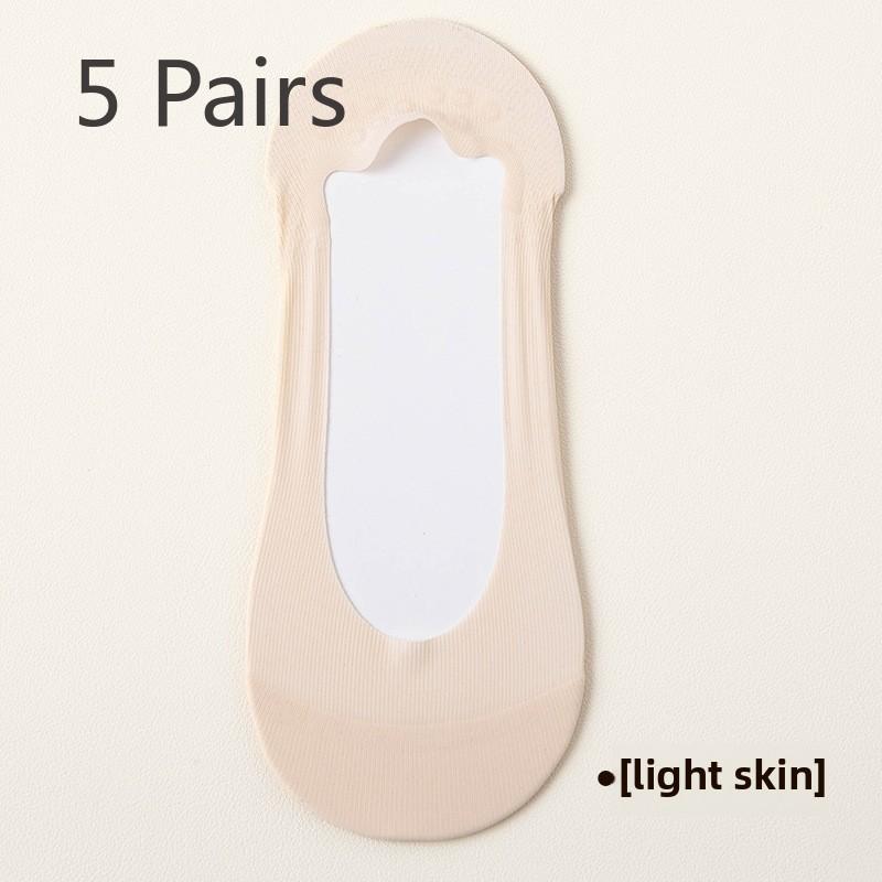 5 Pairs of Women's Summer Thin Ice Silk Cool Breathable Non Slip Boat Socks