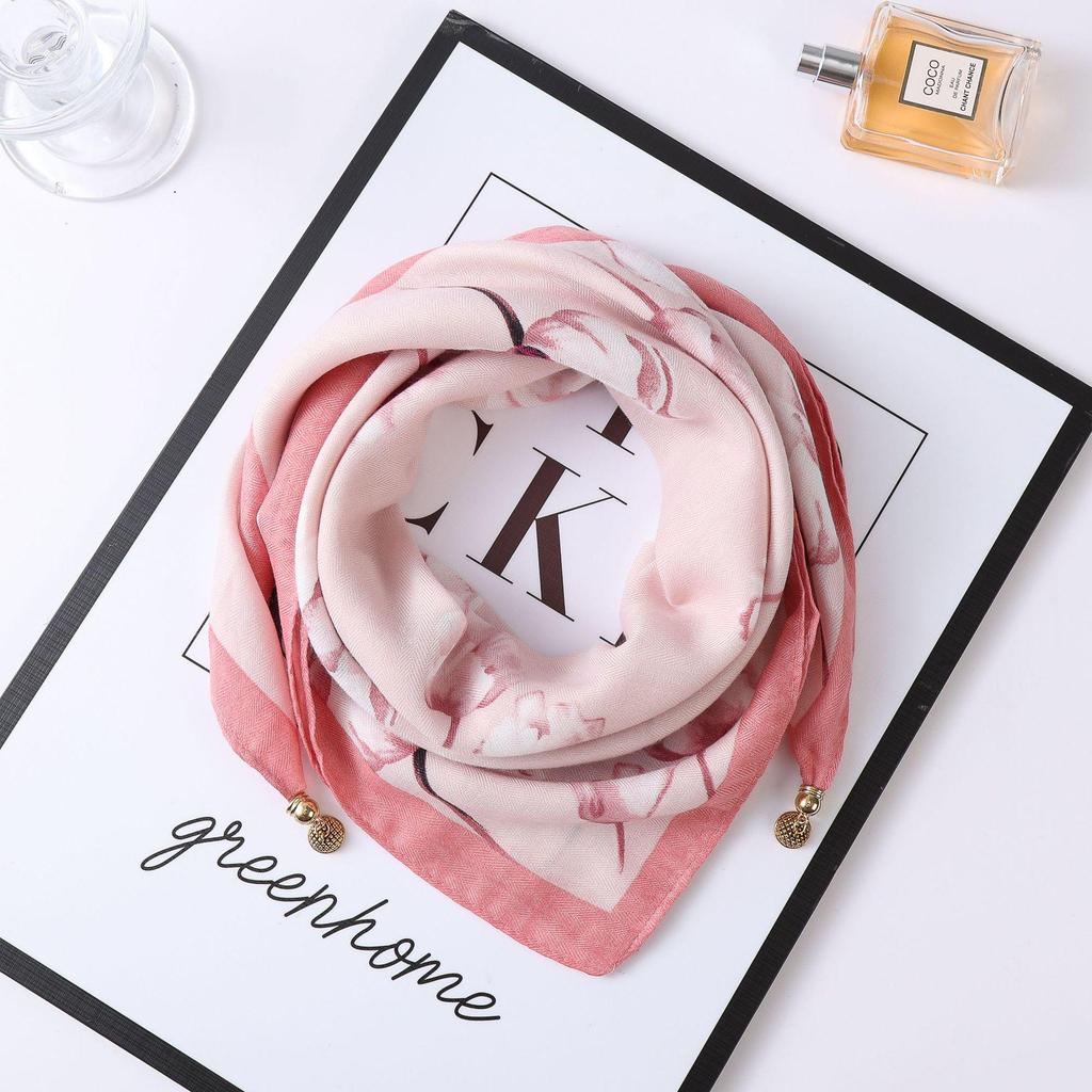 Herbst/Winter Seidenschal im Western-Stil mit koreanischem magnetischem Goldkugel-Akzent