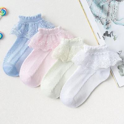 Kinder Knöchelsocken Baumwolle Spitze Rüschen Prinzessin Netzsocken für Säuglings-Babymädchen Kinder Weiß Rosa Blau Söckchen für kleine Mädchen
