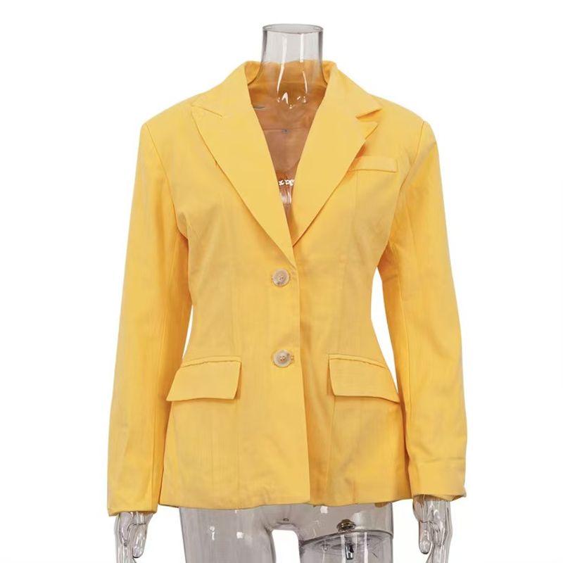 

Fashion Style New Arrival Fashion Loose Casual Suit Jacket Female Loose Thin Looking Suit Tops Casual Coat Yellow L