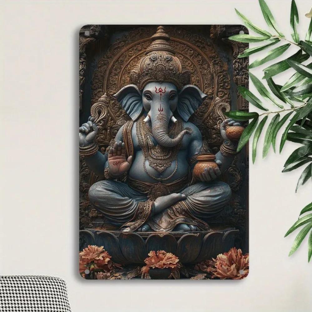 2D GaneshaTinSign1pc 1pc Vintage Ganesha Metal Wall Plaque - 8x12 Inch Tin Sign, Durable Retro Decor with Pre-Drilled Holes