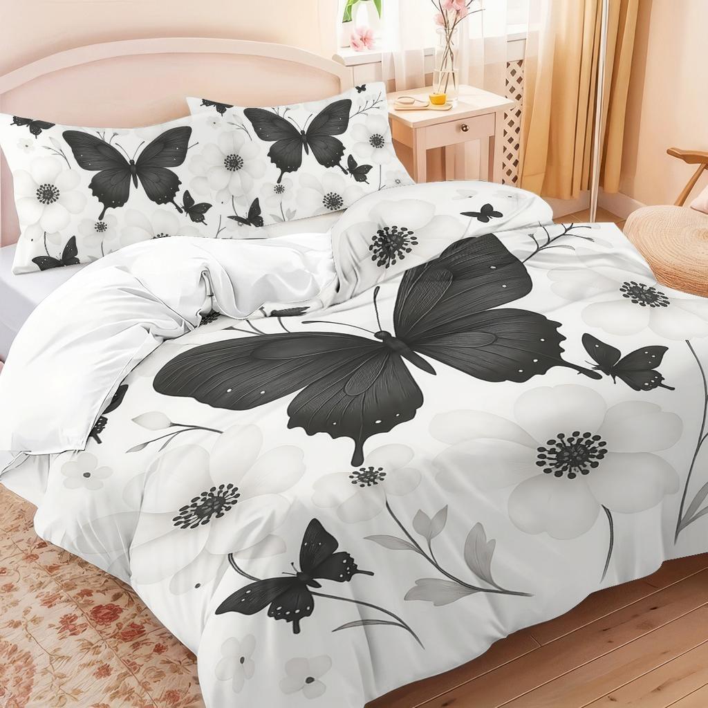 Quilt Cover Three-Piece Set Black Butterfly 3D Digital Printing Kit Pillow Cover Quilt Cover