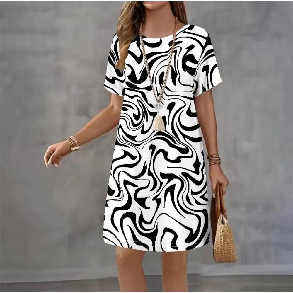 Creative Colorful Patterns 3D Printing Dresses Women Fashion Summer Loose Plus Size Comfortable Breathable Short Sleeve Dresse