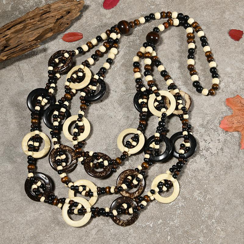Bohemian coconut shell necklace retro multi-layered wearing long sweater chain women's niche holiday style accessories