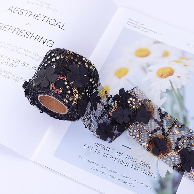 10 Jardów Tkanina Siatkowa Tiulowa Rolka Haftowane Cekiny Kwiaty Tiulowa Taśma DIY Akcesoria do Włosów Dekoracje na Przyjęcie Weselne Rękodzieło