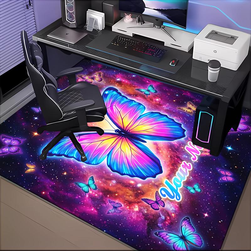 1PC Custom Name Butterfly Dreams Space Theme Floor Mat Ideal for Living Room, Game Rooms, Office, Bedroom, Floor Mat Playful Design